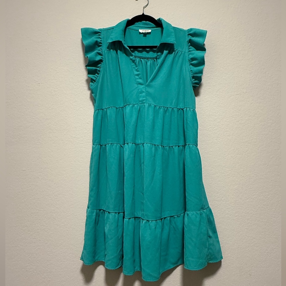 Umgee Teal Ruffle Tiered Dress